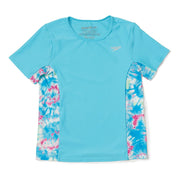 Speedo Girl's Uv Swim Shirt Short Sleeve Printed Rashguard Blue Atoll (XS)