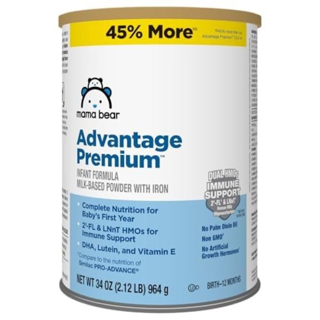 Amazon Brand - Mama Bear Advantage Premium Baby Formula Powder, 2'-FL HMO, LNnT HMOs for Immune Support, Non-GMO, 34 Oz (Pack of 1)