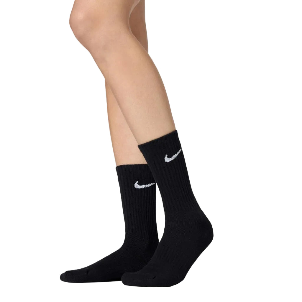 NIKE Unisex Performance Cushion Crew Socks with Band (6 Pairs), Black/White, Large