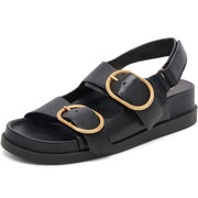 SZ 7.5, Lovee Cosee Black Flat Sandals for Women with Arch Support Cushioned Footbed