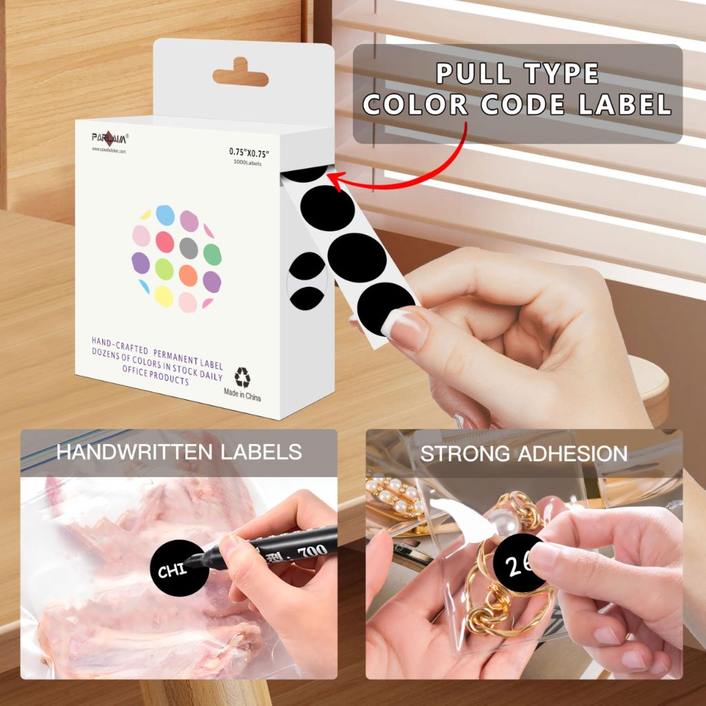 PARLAIM 3/4 Inch Circle Sticker Labels,1000 Stickers Adhesive Round Color Coding Circle Dots Label (Black)