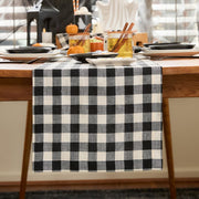 Solino Home Pure Linen Black and Cream Small Table Runner 14 x 60 Inch for Coffee Tabletop, Dresser, and Bedroom Decor – Thanksgiving – Morgan Check