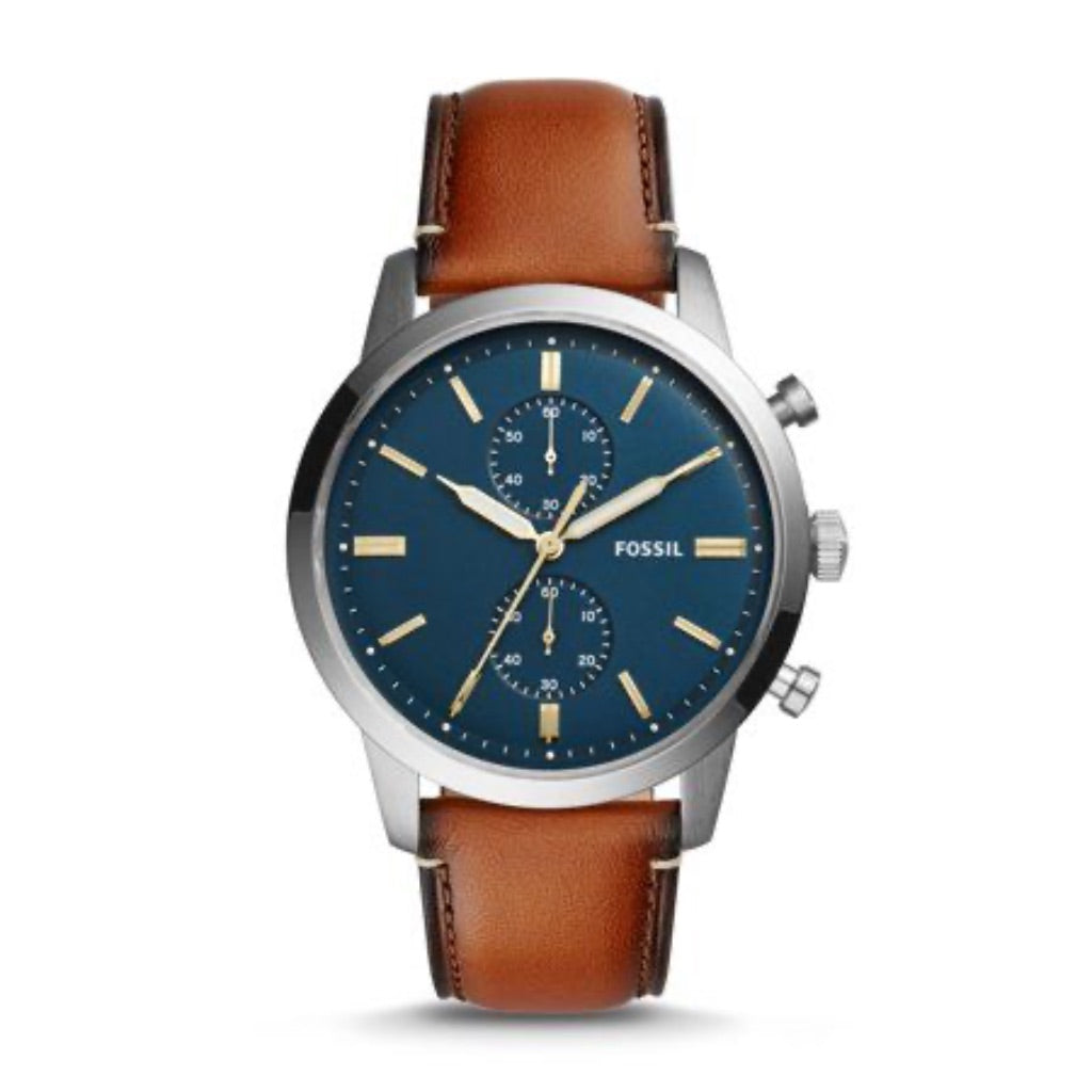 Fossil Men's Townsman 44mm Chronograph Luggage Leather Watch, Brown/Navy FS5279