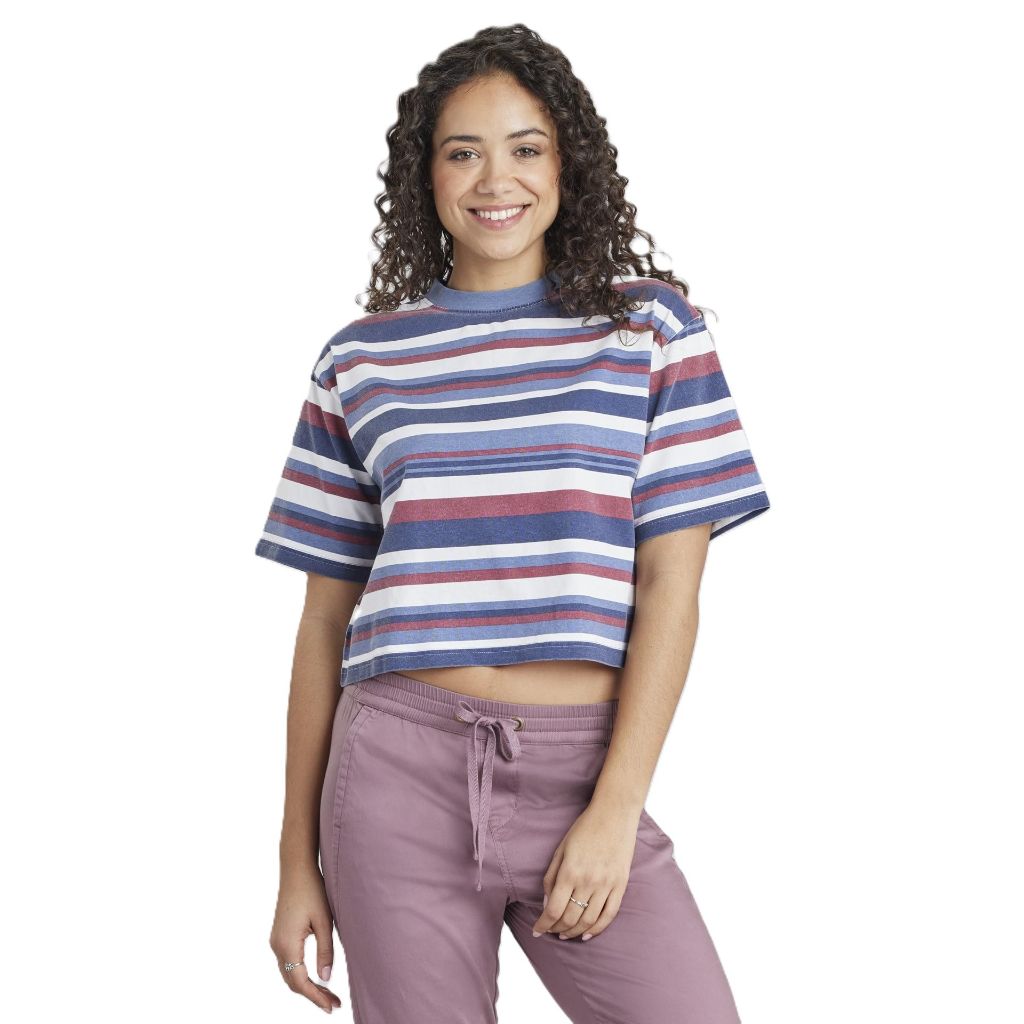 UNIONBAY Retro Multi Stripe Short Sleeve T-Shirt, Faded Indigo, Small