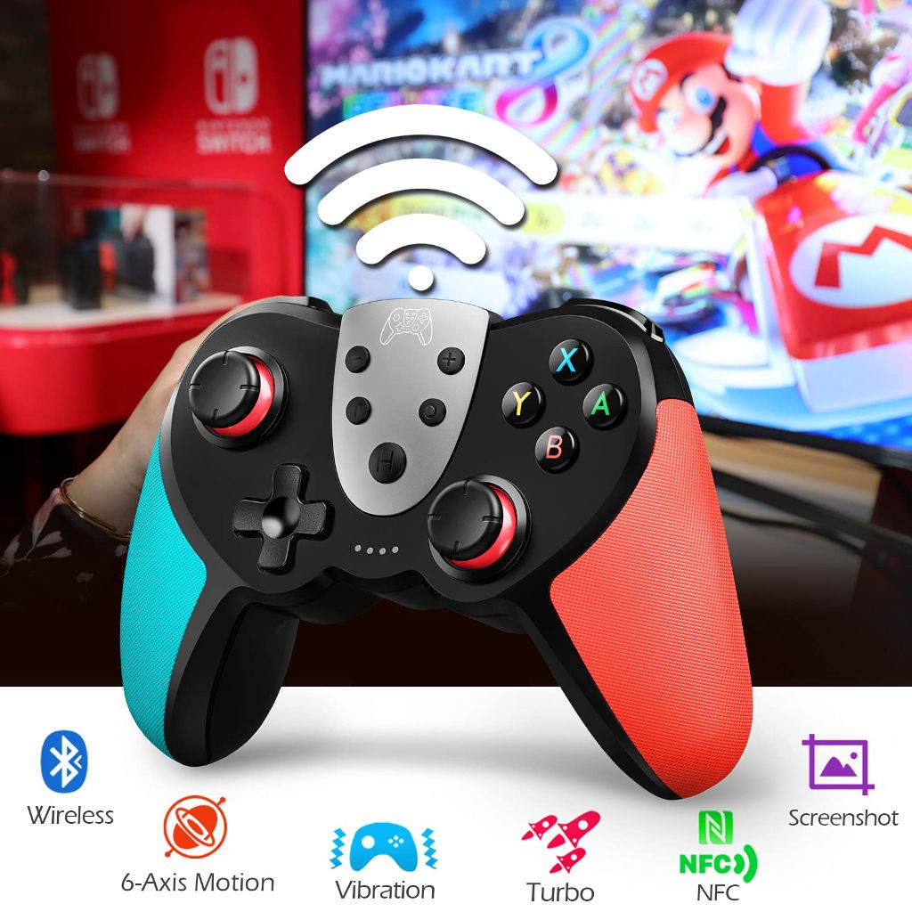 TERIOS Wireless Pro Controller Compatible with Switch, Switch Lite Adjustable Vibration Intensity (Blue/Red)