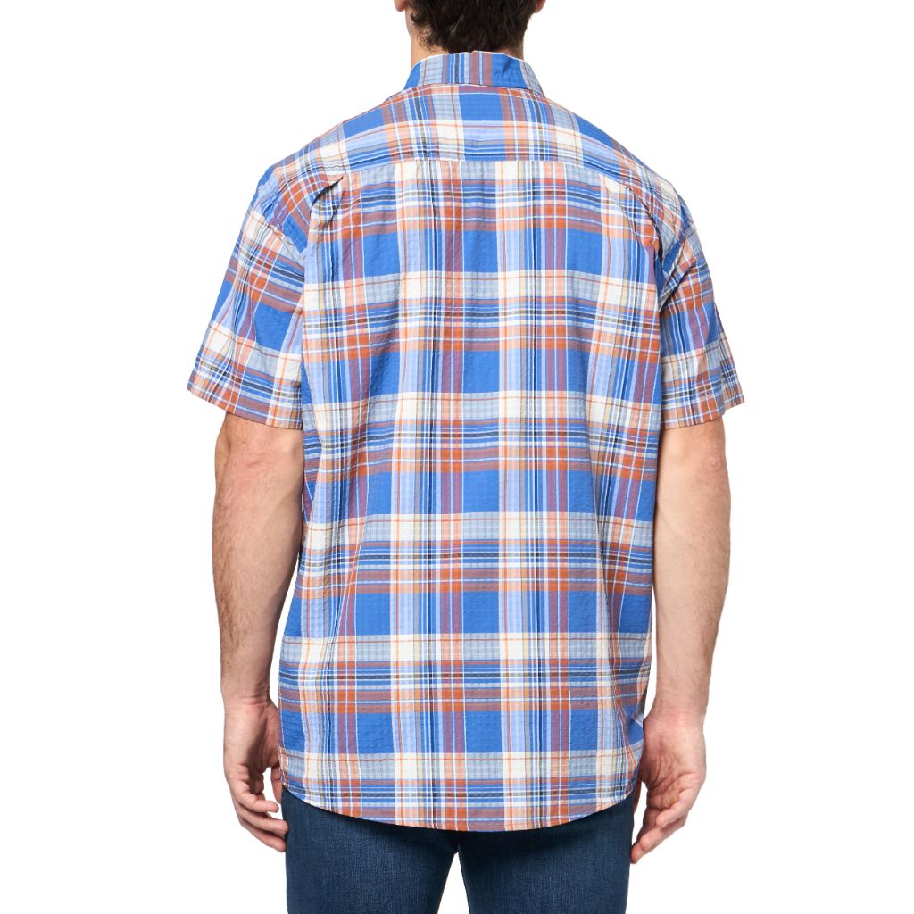 Eddie Bauer Men's Big & Tall Pack It Tech Seersucker Short-Sleeve Shirt Cobalt Large, Tall
