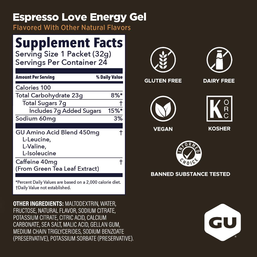 GU Energy Original Sports Nutrition Energy Gel, Espresso Love Espresso Love 24 Count 26.4 Ounce
