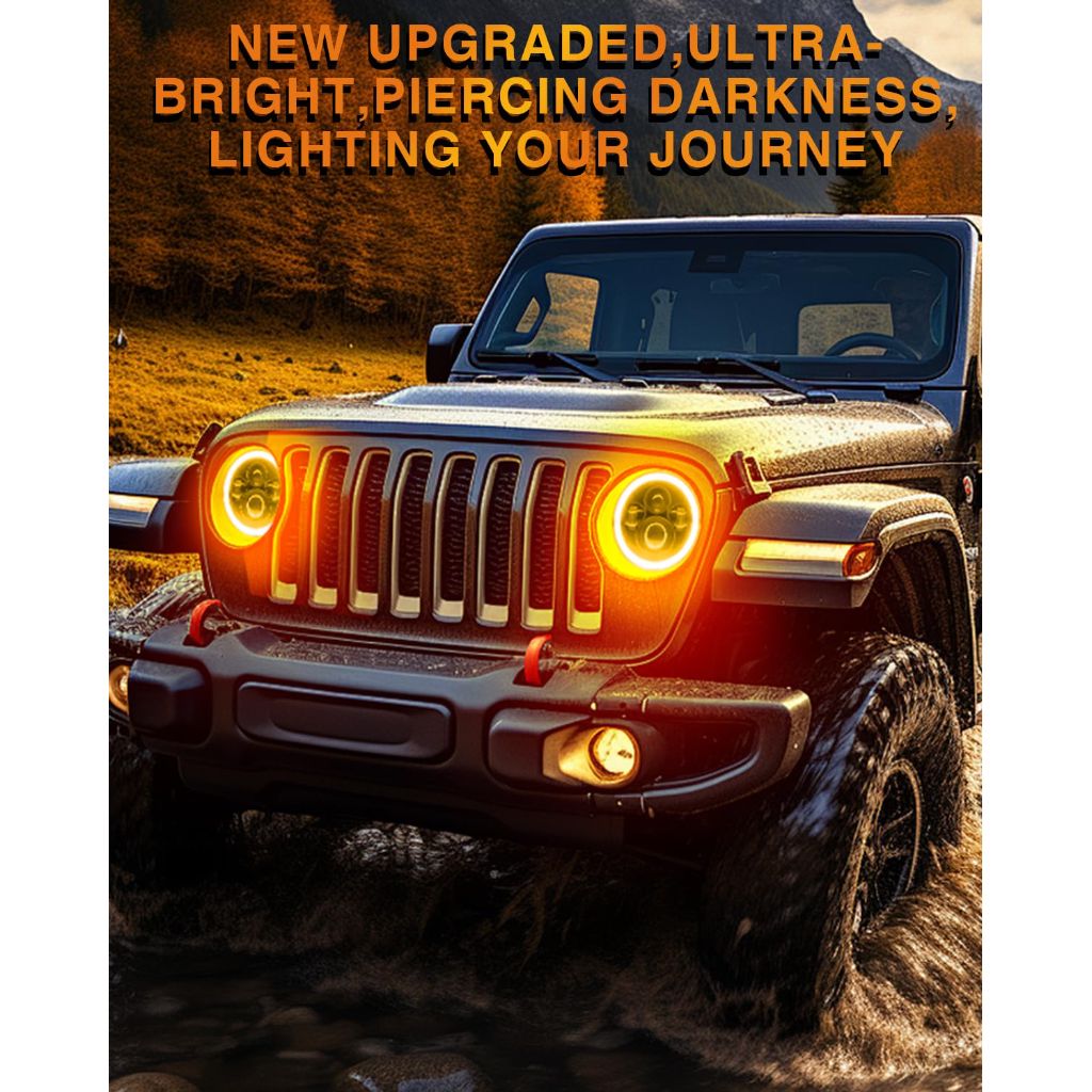 KASLIGHT 7 Inch Round Headlights DOT Approved Brighter Jeep LED Headlight Amber Halo Hi/Low Sealed Beam H6024 LED Headlight Compatible With Ford Chevy Miata Jeep Wrangler JK TJ LJ CJ Hummer H1 H2 etc