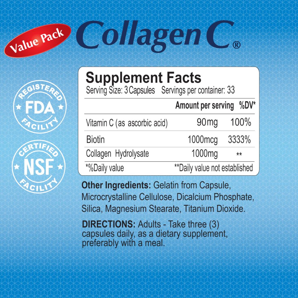 CollagenC Hydrolysate by Alfa Vitamins, Contains biotin and Vitamin C - 100 Capsules Each (2pk)