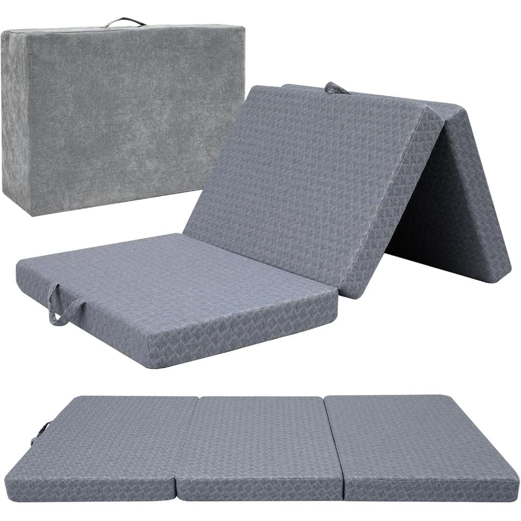 MeMoreCool Tri Folding Mattress Twin, Foldable Mattress Trifold Foam Bed Floor Mattress for Adults, Portable Mattress Tri Fold Guest Bed, Fold Up Futon Floor Sleeping Mat Tri-Fold Mattress