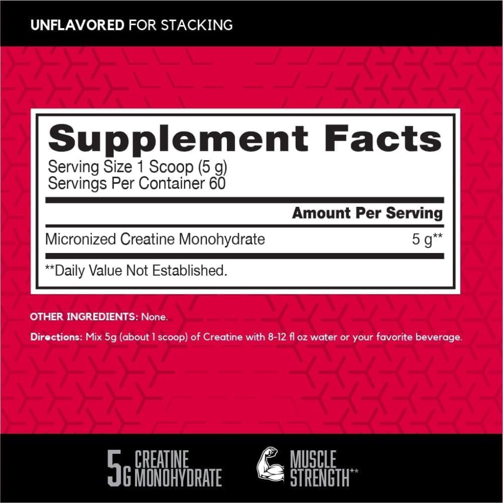 BSN Micronized Creatine Monohydrate Powder, Unflavored, 10.9oz (60 Servings)