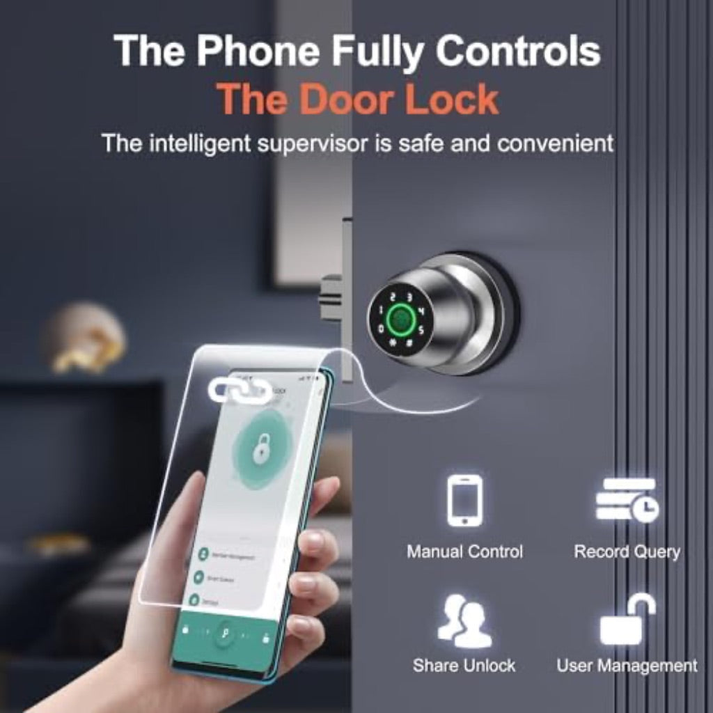 Smart Door knob with app Control with keypad, Smart Door Lock Fingerprint Door Lock with keypad, Suitable Door Lock for Bedroom, Study Room, apar-(Silver)