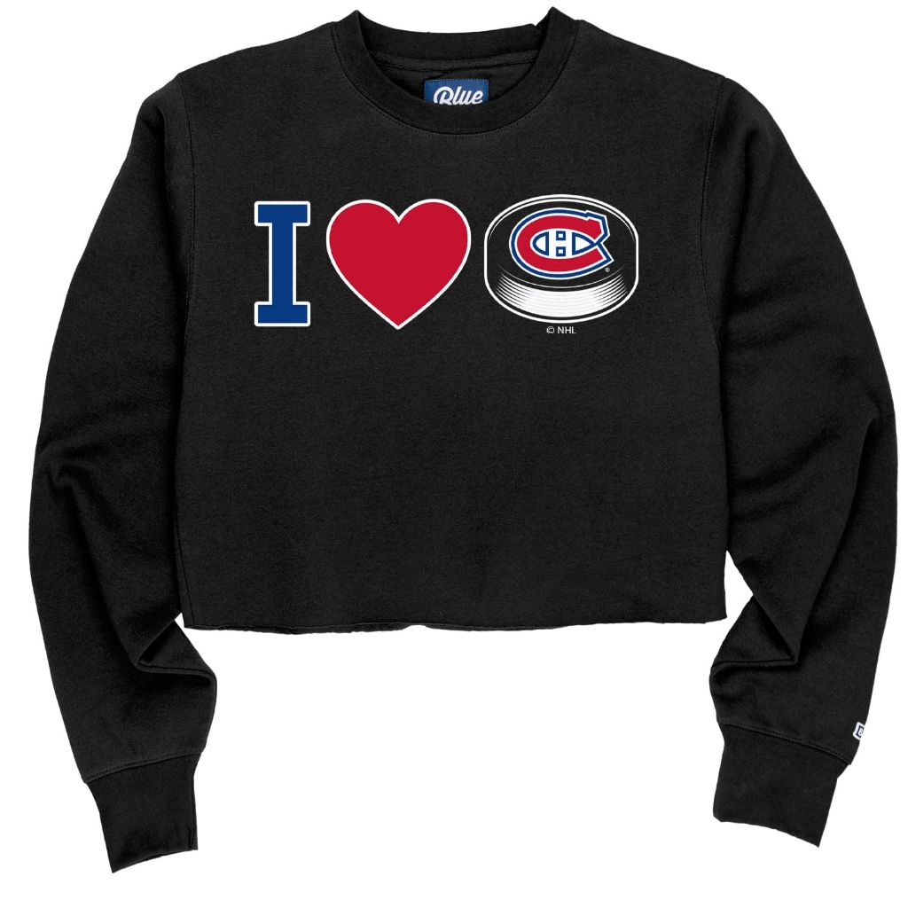 Montreal Canadiens NHL Officially Licensed Women's Cropped Crewneck Sweatshirt Heart Black, Large