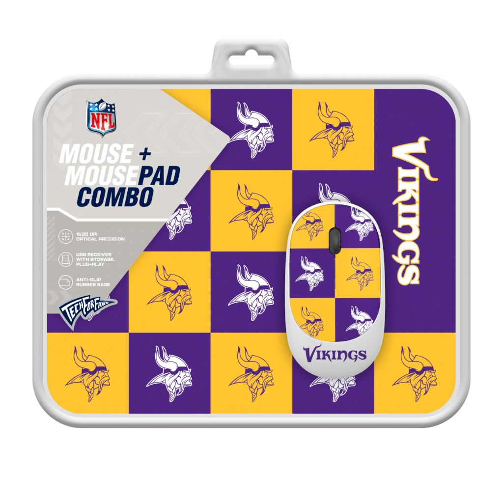 SOAR NFL Wireless Mouse and Mouse Pad- Checkered, Minnesota Vikings