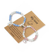 Artinhand Magnetic Cute Cat Couple Bracelet, (Pink + Lake Blue)