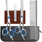 WFOEJEJ Professional 4 in 1 Dog Grooming Scissors Kit with Safety Round Tips, Sharp and Durable Pet Grooming Shears for Dogs and Cats.