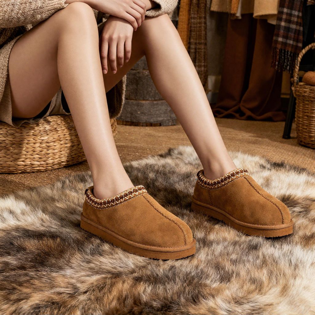 SZ 10, Mazeskin Women's 100% Shearling Genuine Suede Slippers | Chestnut