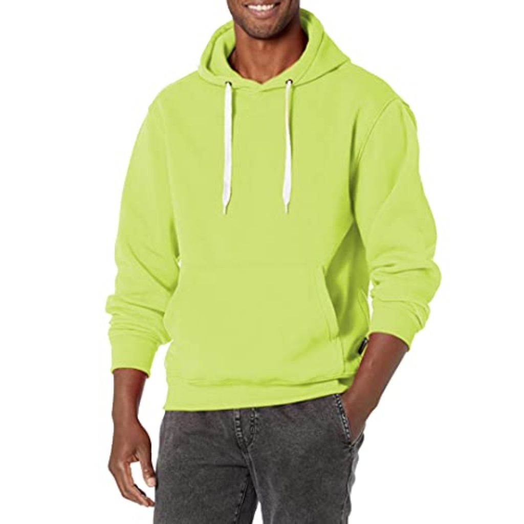 outhpole Mens Basic Fleece Pullover Hoodie Sweatshirt, Lime, Large