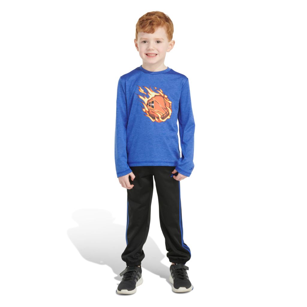 Adidas Boys' 2-Piece Long Sleeve Poly Mélange Tee and Joggers Set, Semi Lucid Blue Heather, 3M