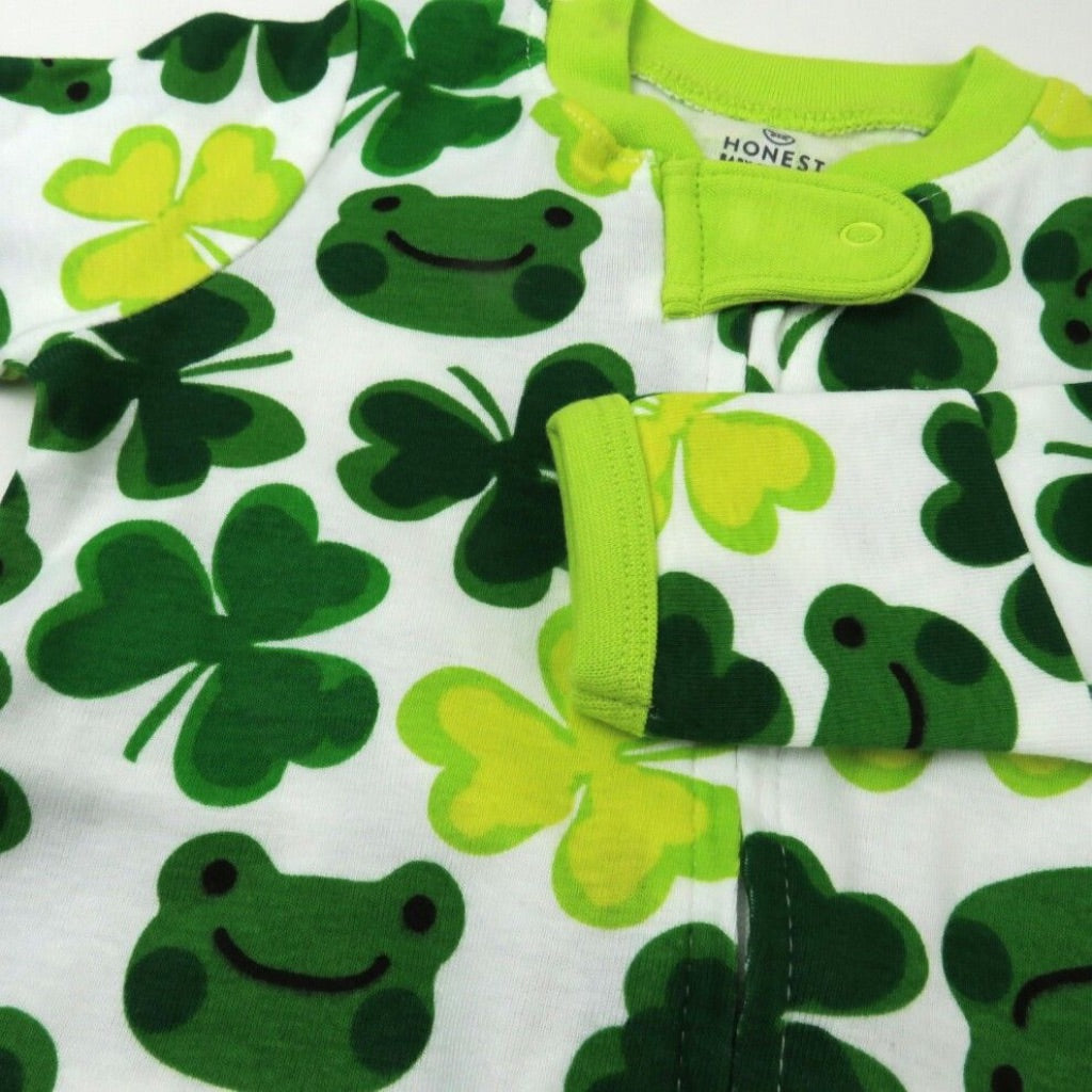 HonestBaby Baby Celebration Sleep & Play Footed One-Piece Pajama Sleeper 100% Organic Cotton  Froggy Fortune- New Born