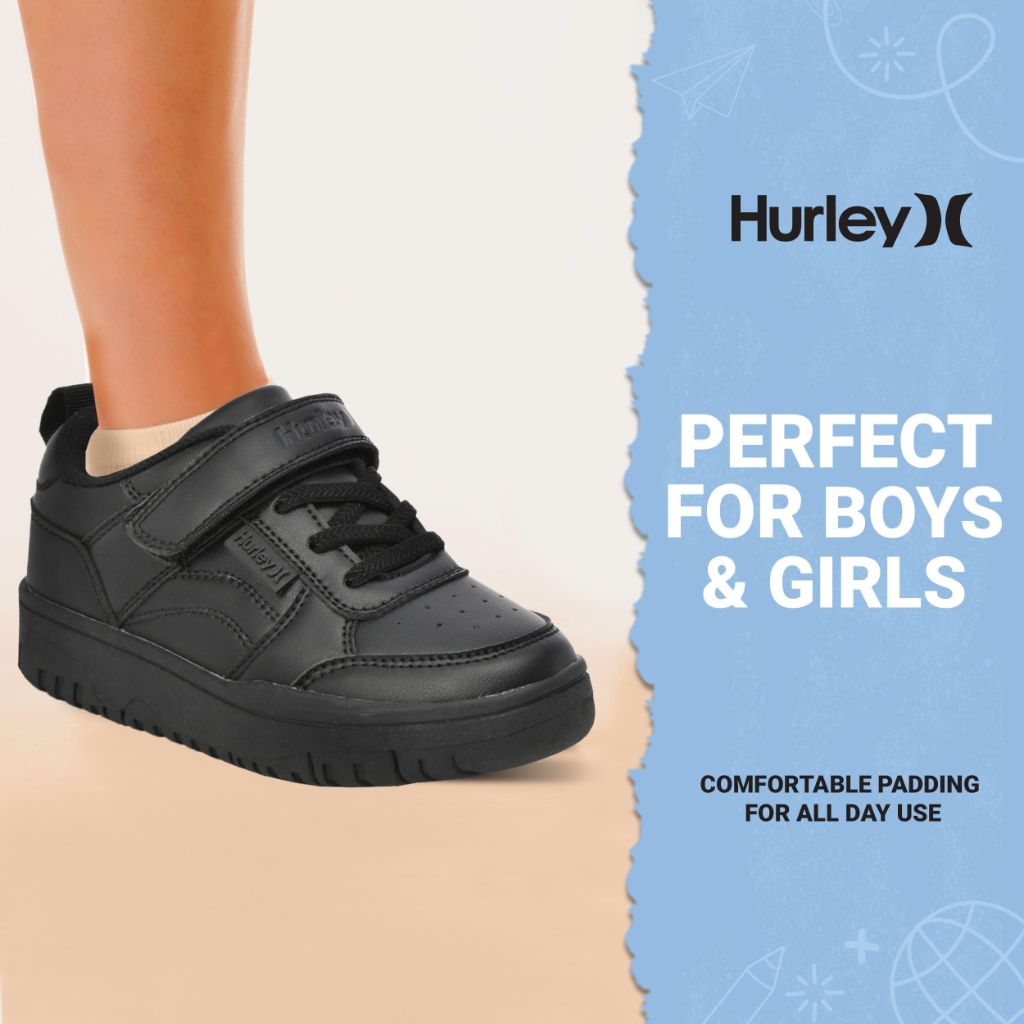 Hurley Kid's Rexx Sneakers with Strap and Shoelace, for Kids, Black, 7