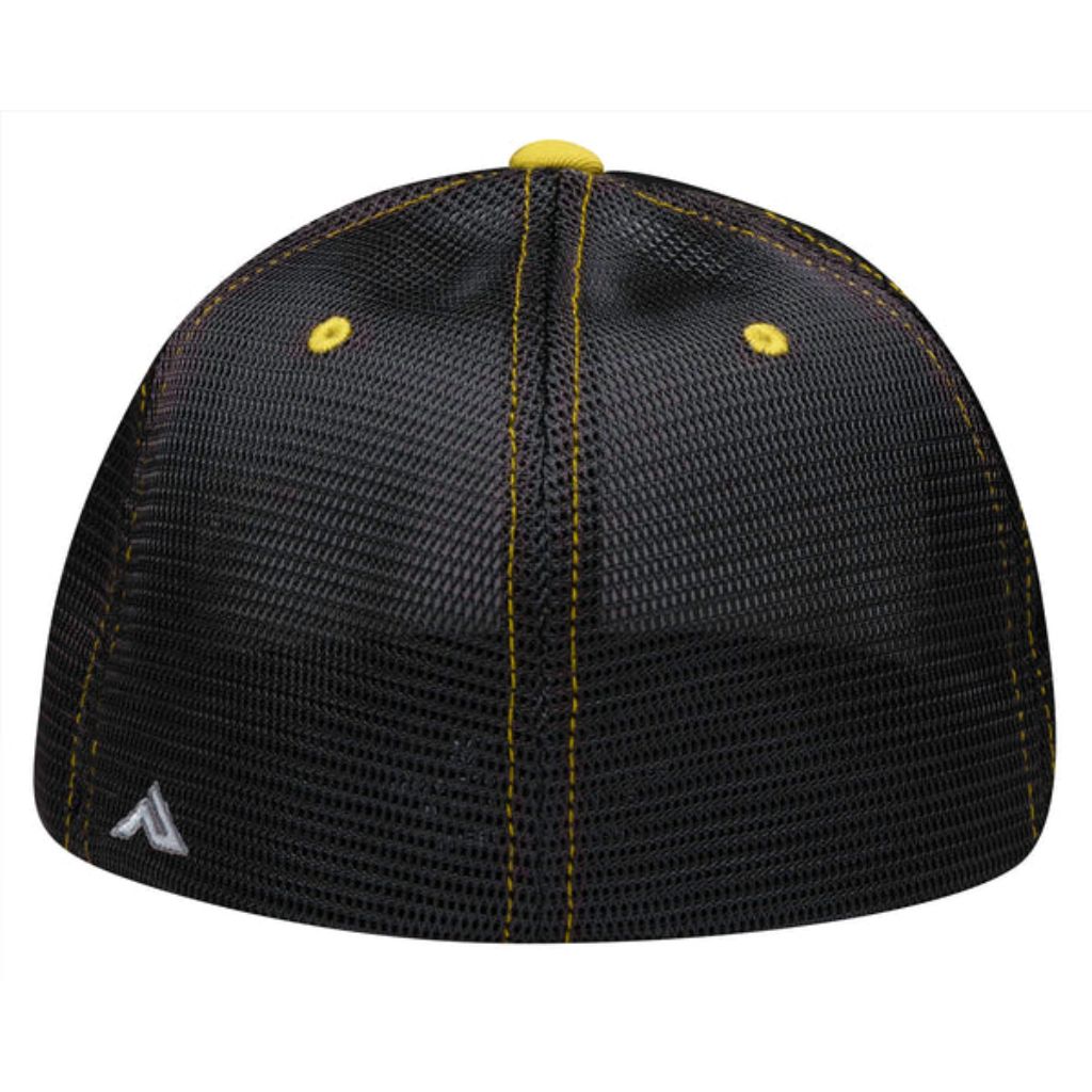 SZ  L/XL Pacific Headwear Premium M2 Performance Trucker Flexfit® Cap, White/Black/Gold