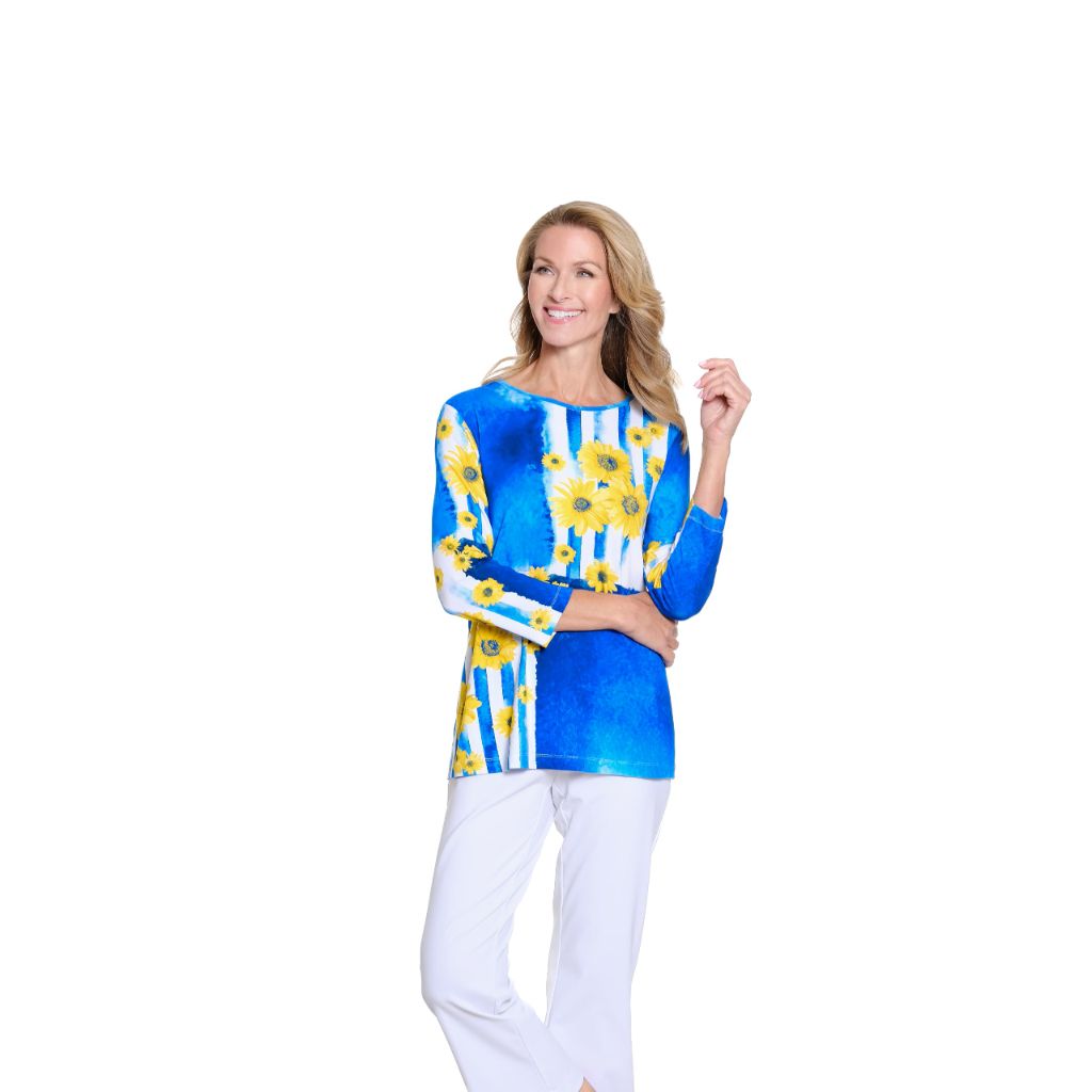 MULTIPLES Women's Petite 3/4 Sleeve Scoop Neck Embellished Top, Multi - size PL