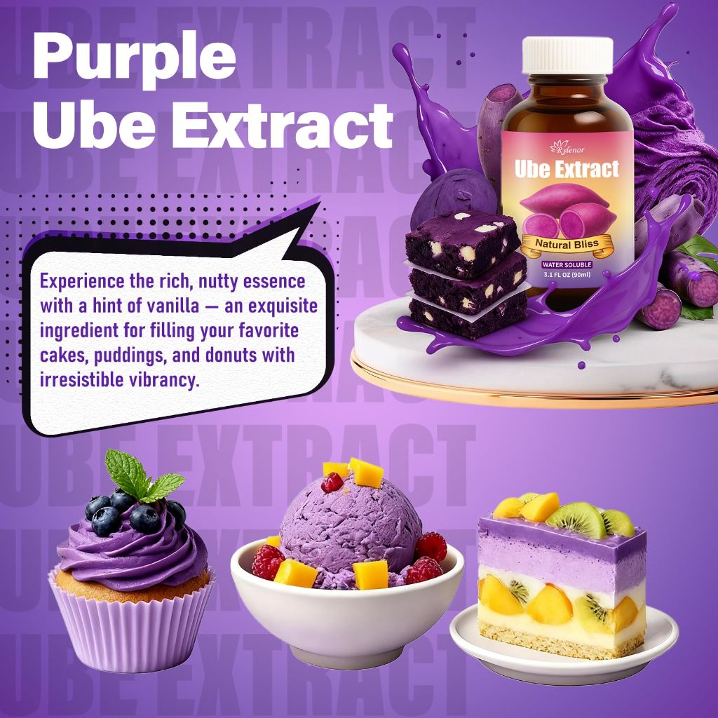 Rylenor 3oz Ube Extract for Baking – Purple Yam Flavoring, Alcohol-Free with Dropper
