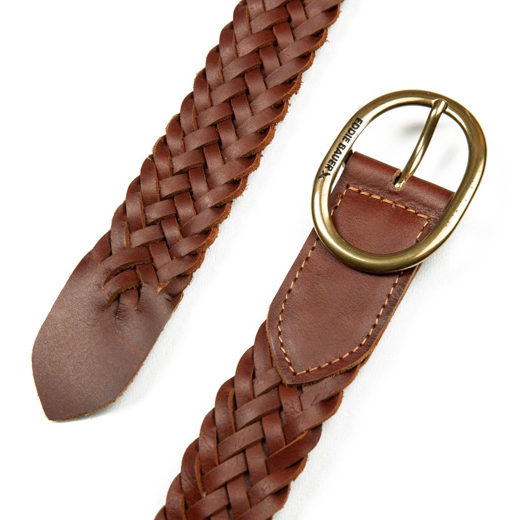 Eddie Bauer Women's Casual Leather Belts with Durable Metal Buckle, Center Bar Woven - Tan, X-Large