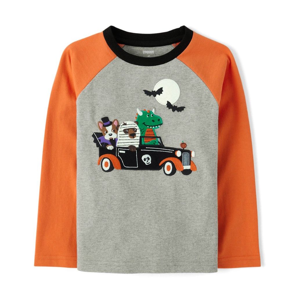 Gymboree | Boys | Embroidered Truck Layered Top - Halloween in Gray | Size 3T | 100% Cotton Jersey