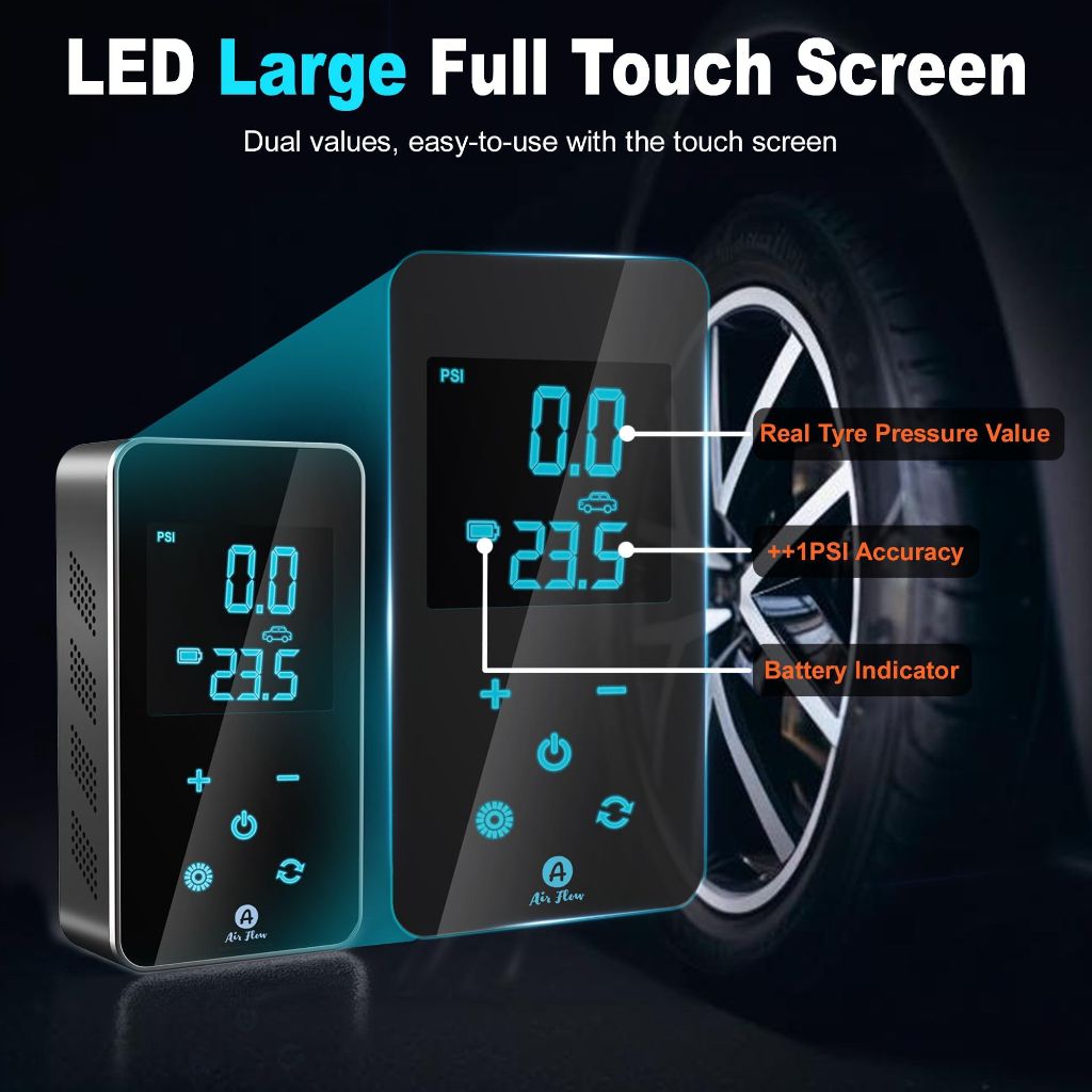 Air Flow Tire Inflator Portable Air Compressor - Air Pump For Car Tires with Digital Pressure Gauge