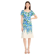 Maggy London Women's Dresses Sweetheart Neckline Floral Dress, Cream/Blue Bonnet, 0