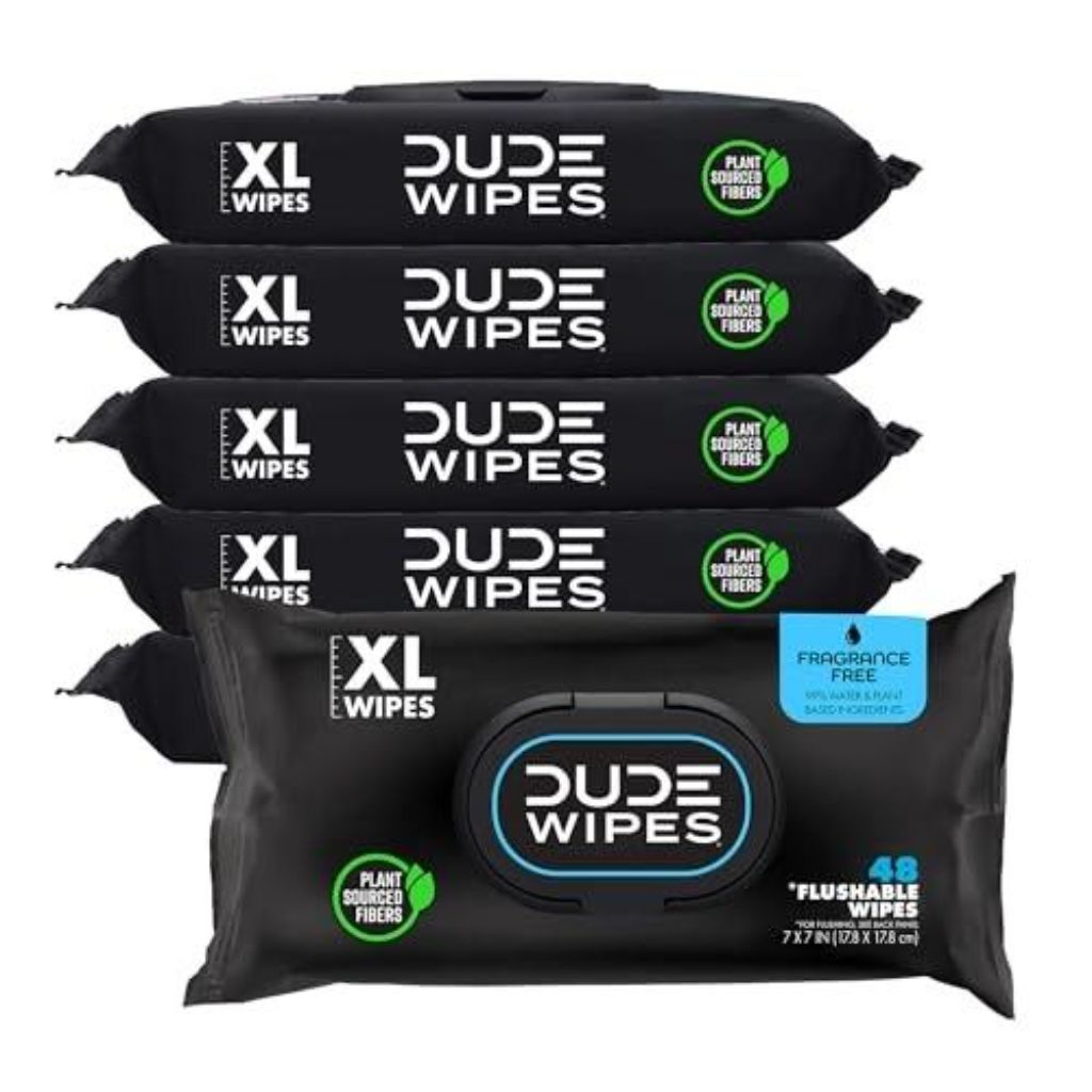 DUDE Wipes - Flushable Wipes - 6 Pack, 288 Wipes - Unscented Extra-Large