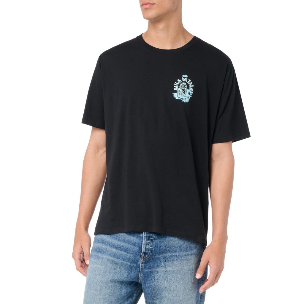 HUK Mens Fishing Graphic Tee, Performance Short Sleeve, Quick-Dry, Sails N Tales - Black, Large