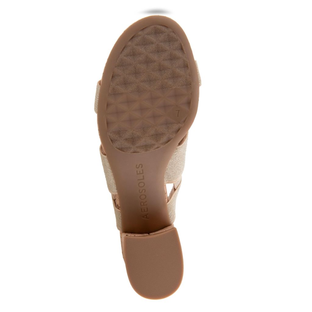 SZ 7WW Aerosoles Women's Chara Elastic Strap Heeled Sandal, Gold Metallic Elastic Fabric/Cork