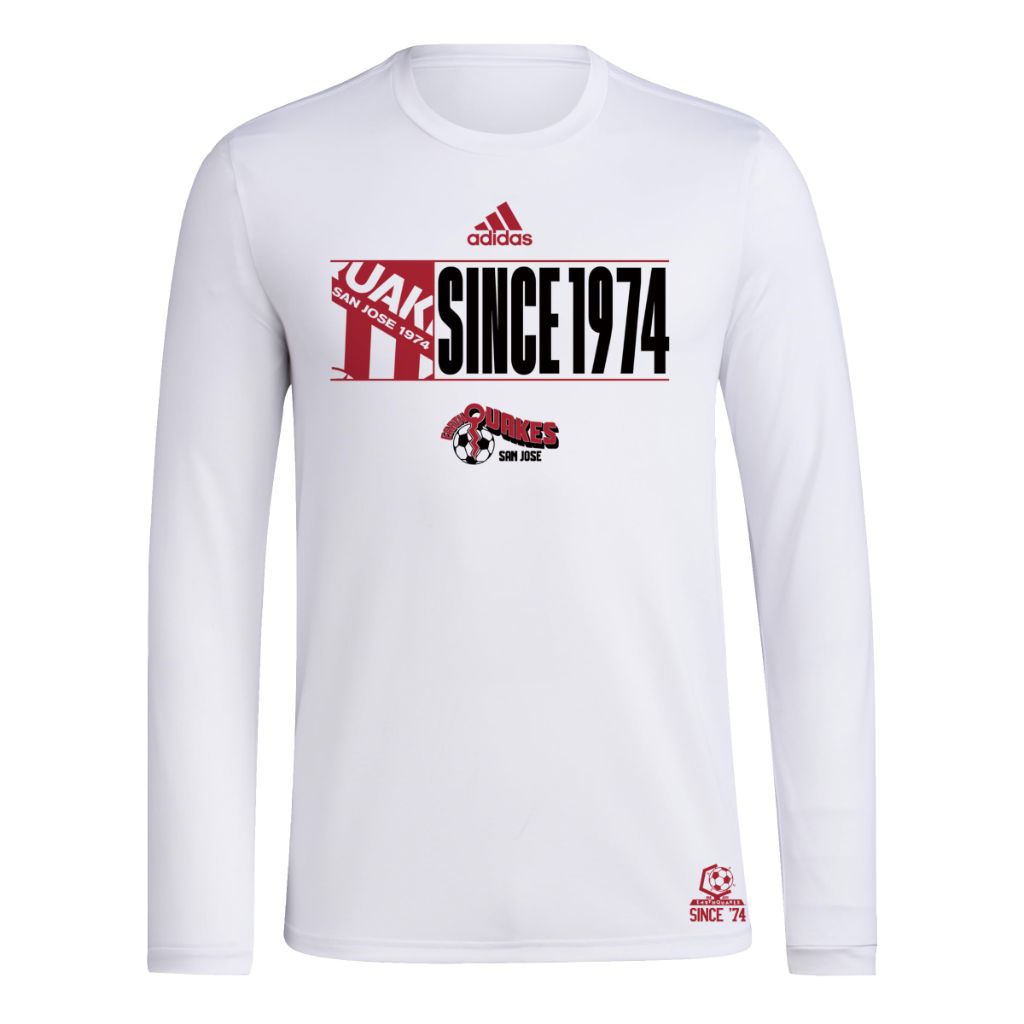 Adidas Men's San Jose Earthquakes MLS Long Sleeve T-Shirt, White, Medium