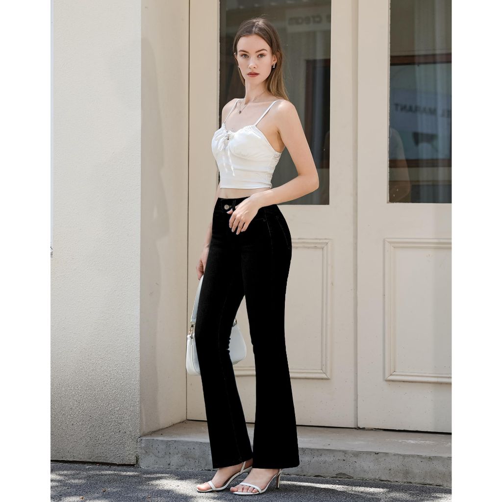APUOR High Waisted Bell Bottom Jeans for Women, Black 0s