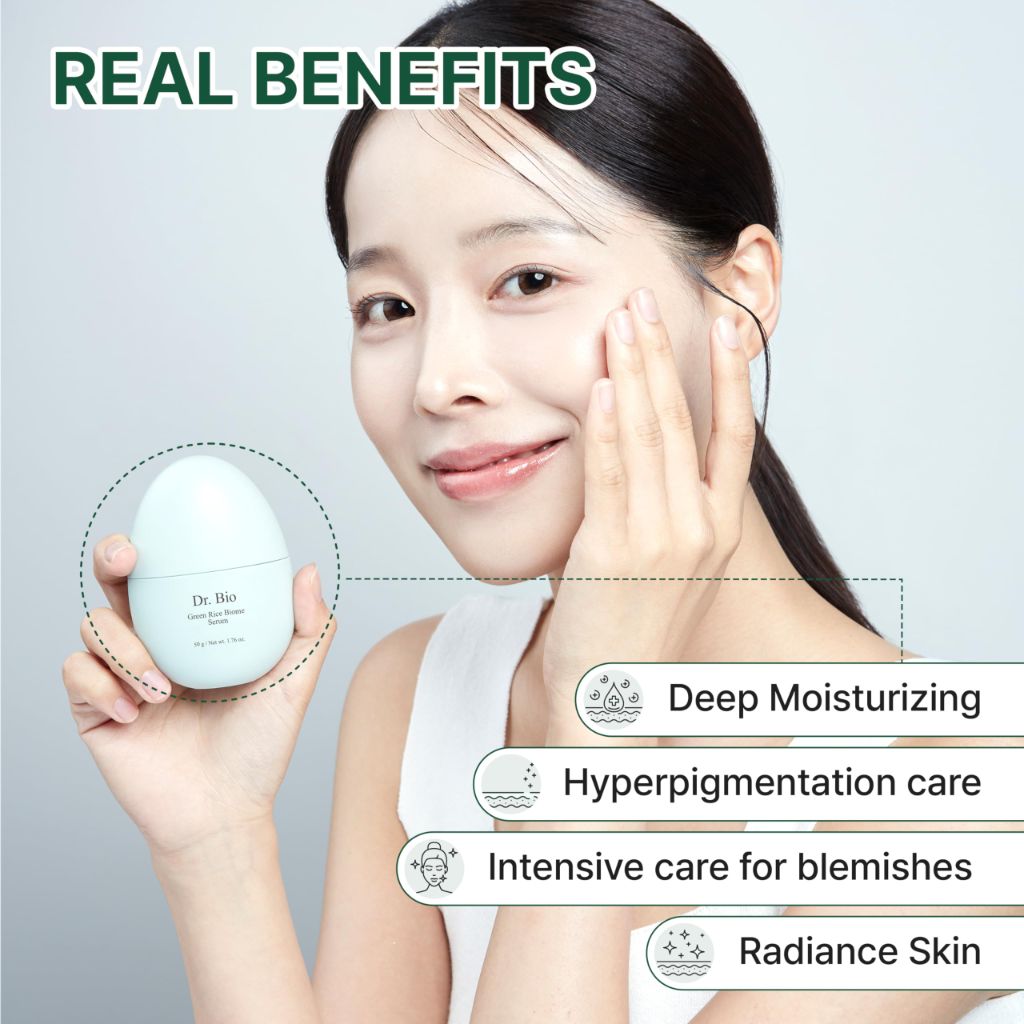 Dr. Bio Green Rice Biome Serum (1.69 fl.oz) with Probiotic, Vegan Korean Skincare for sensitive skin