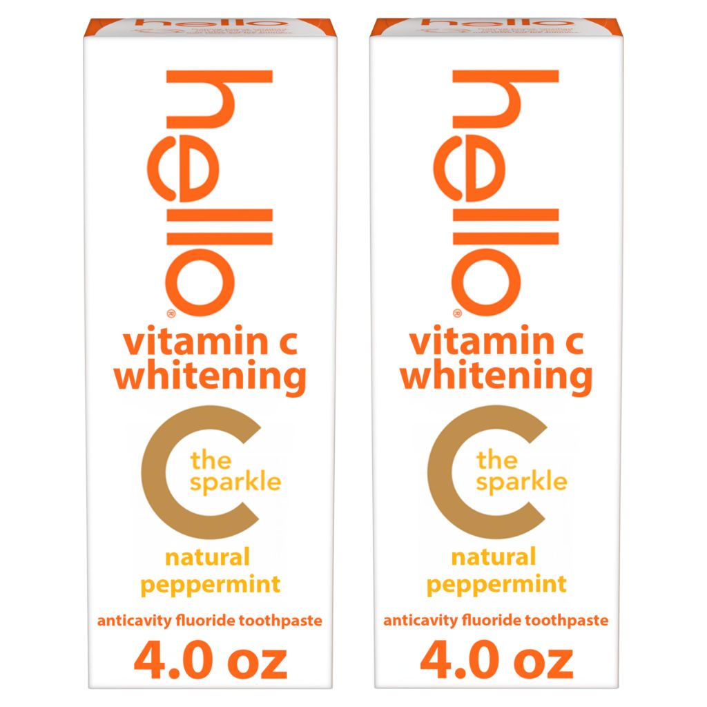 Hello Vitamin C Whitening Toothpaste with Fluoride, Whitening SLS Free Toothpaste 2 Pack, 4.0 Oz Tubes