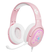 Mytrix Cherry Blossoms Wired Gaming Headset, 360° Rotation Mic, Soft Earmuff Gaming Headphones for PS4, PS5, PC & MAC, Switch, RGB Gradient Light Effect