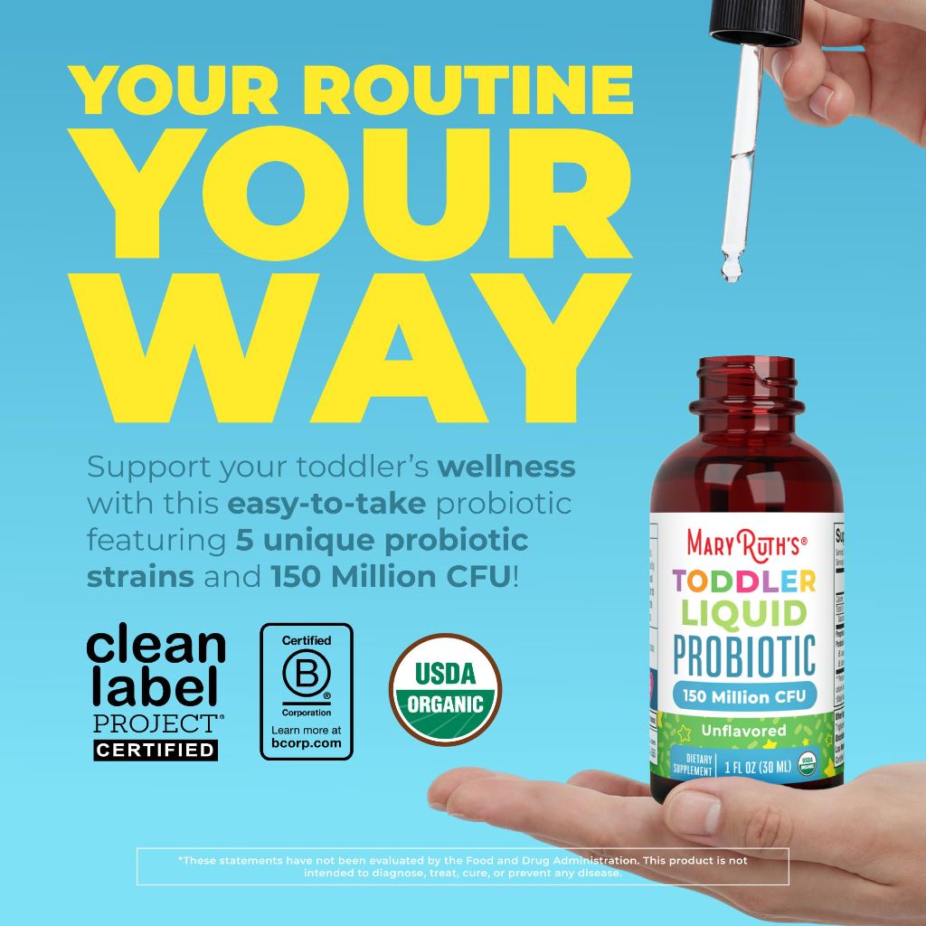 MaryRuth's Organic Toddler Probiotic Liquid Drops | Kids Probiotics for Ages 1-3 | 1 Fl O