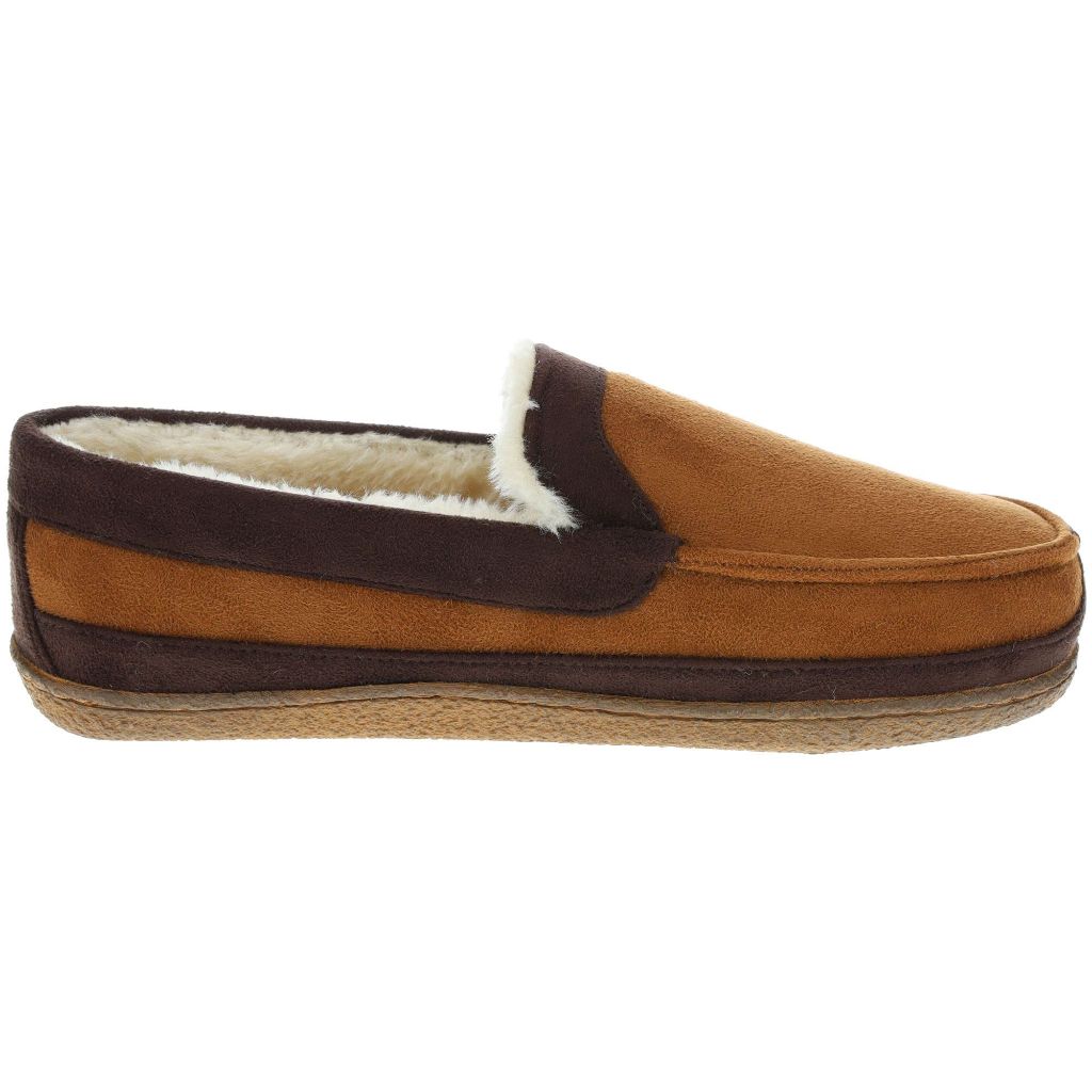 IZOD Men's Memory Foam Slipper, Classic Two-Tone Moccasin, (Medium / 8-9, Tan)