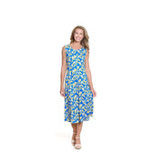 MULTIPLES Women's Multi-Panel Scoop Neck Tank Dress - Blue Print, Petite Medium