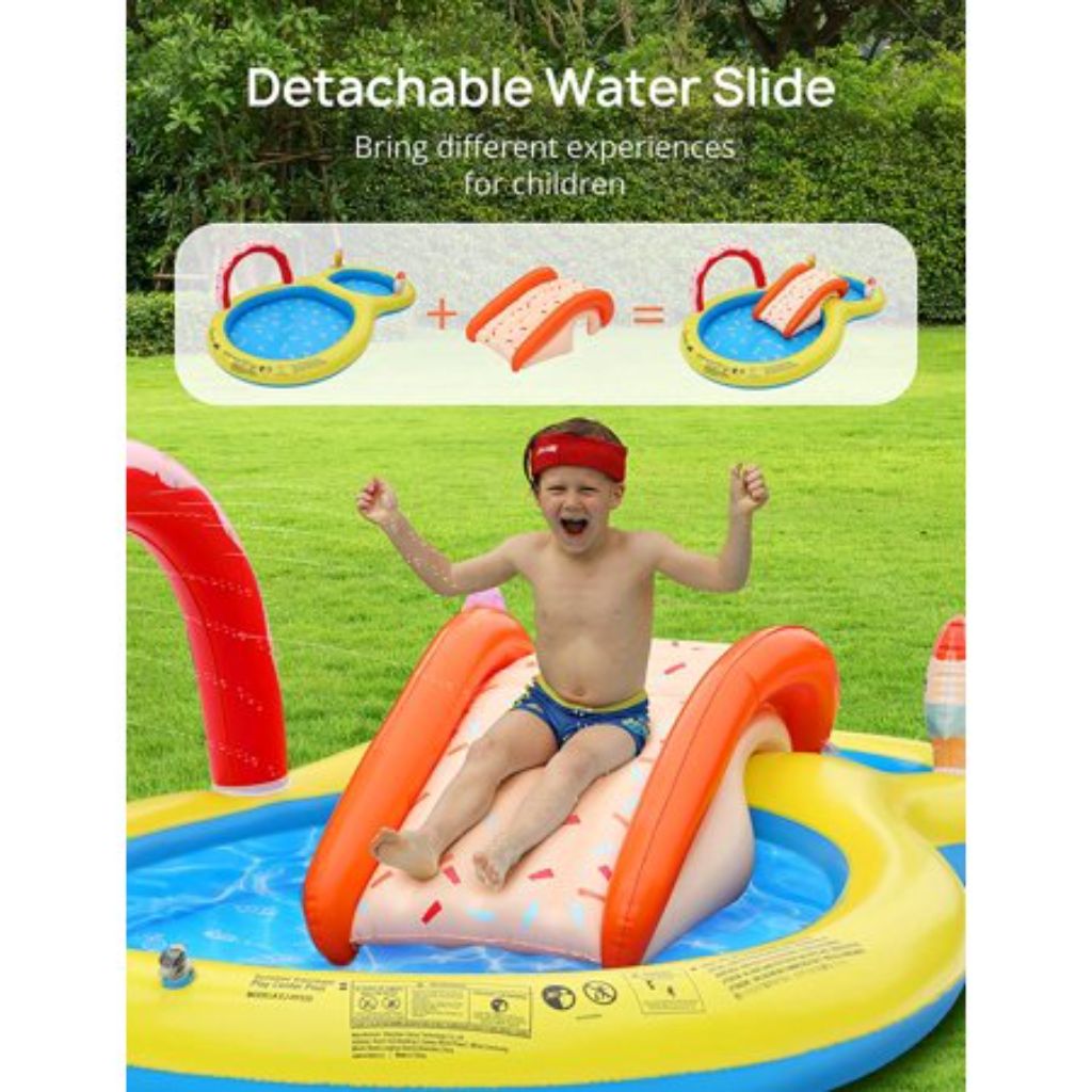 EVAJOY Inflatable Kiddie Pool, 101” x 57” x 24” Play Center with Detachable Slide for Children