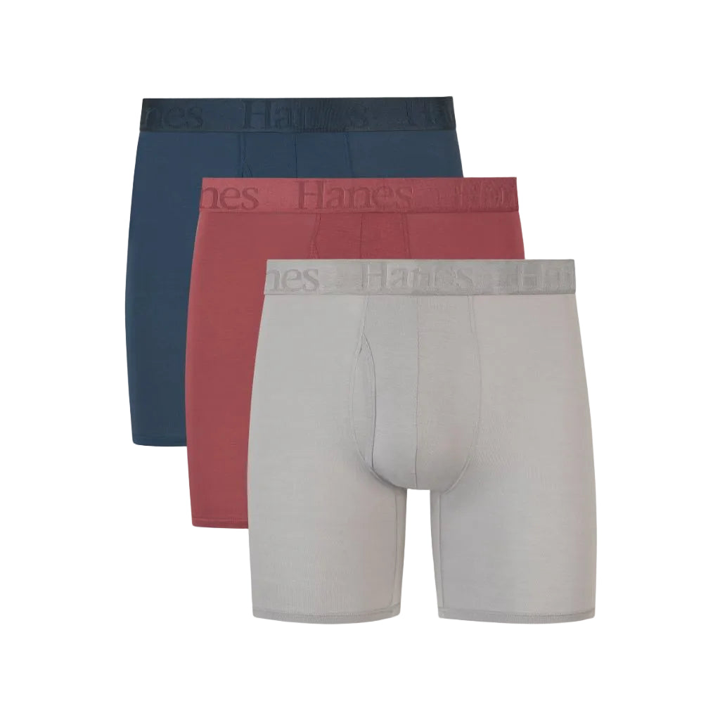 Men's Hanes® 3-Pack Originals Ultimate SuperSoft Boxer Briefs, Size: XL, Blue Red
