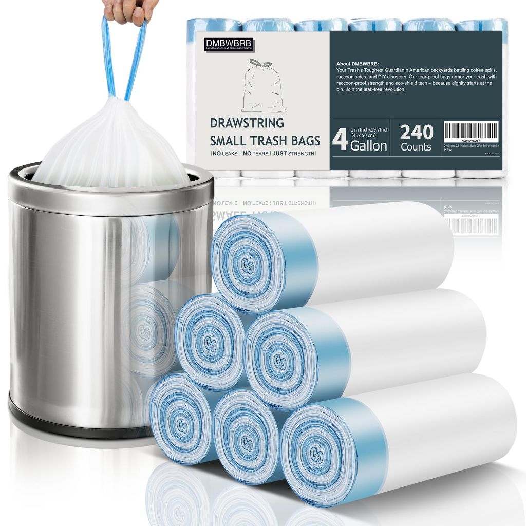 DMBWBRB 4 Gallon Small Drawstring Trash Bags - Unscented, 240 Bags