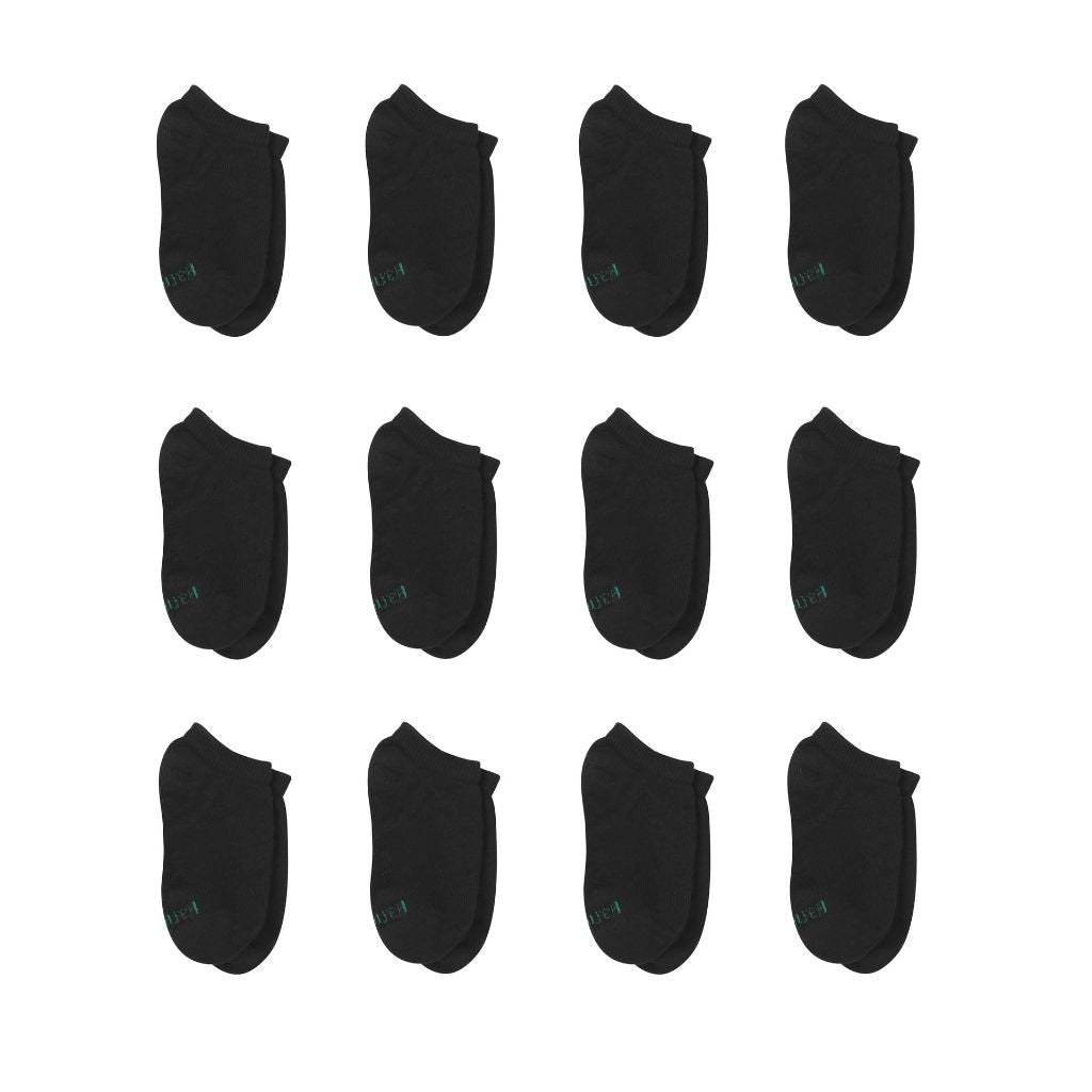SZ M, Hanes Boys Socks, Double Tough Cushioned Ankle And No Show - Black  12 Pk