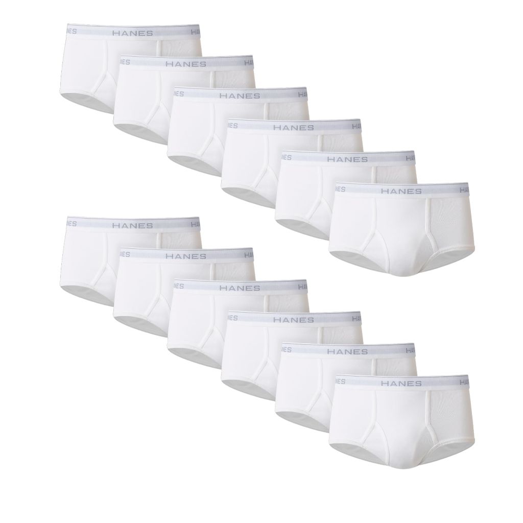 Hanes Men's Brief Underwear Pack, Cotton Briefs, White, 12-Pack