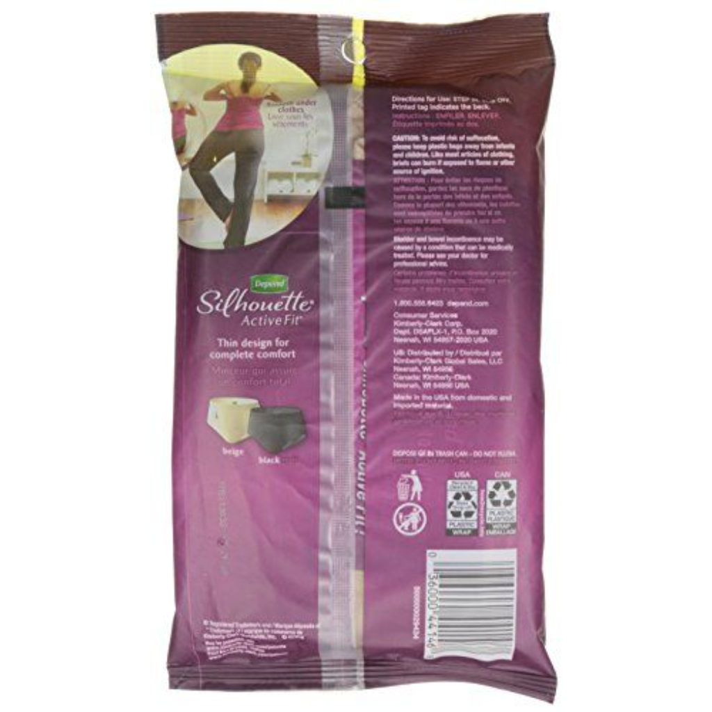 Depend Silhouette Active Fit Moderate Absorbency Lower-Rise Brief L/XL - 1 CT (Black or Beige)