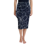 SZ L, Gottex Modest Women's Faux Wrap Pull-On Skirt with Adjustable Tie and Flattering Draped Design Black/White